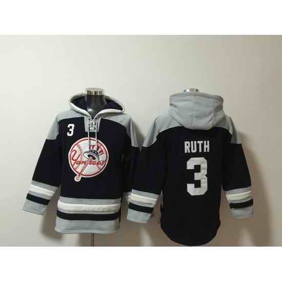 Men New York Yankees 3 Babe Ruth Stitched Hoodie